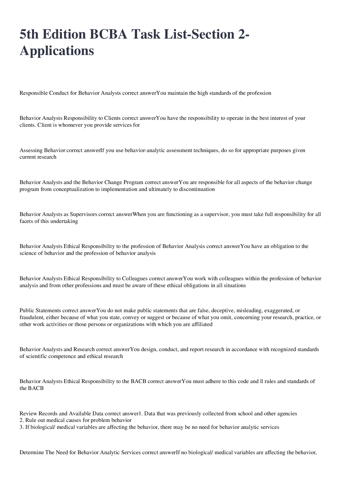 Preview image for 5th Edition BCBA Task List-Section 2- Applications exam 2022/2023